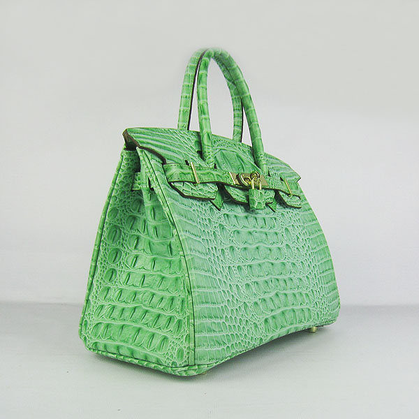 Replica Hermes Birkin 30CM Crocodile Head Veins Bag Green 6088 On Sale